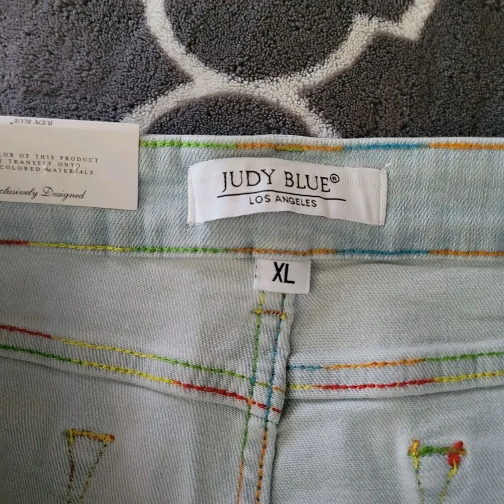 Judy Blue Denim Shorts Womens Xl Blue Mid Waist Cut Off 3